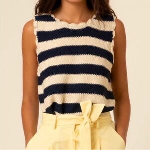 Striped Navy and Cream Sleeveless Top